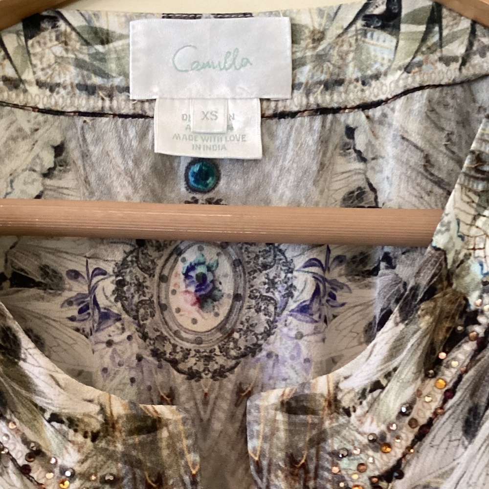 Camilla 100% Silk Daintree Dreaming Lace Up Shirred Waist Dress Blouson Sleeves - Picture 7 of 16